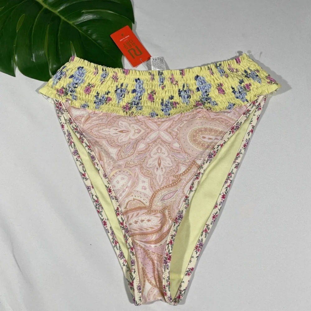 NWT River Island [ 10 US ] Mixed‎ Floral High Rise Bikini bottoms in Yellow